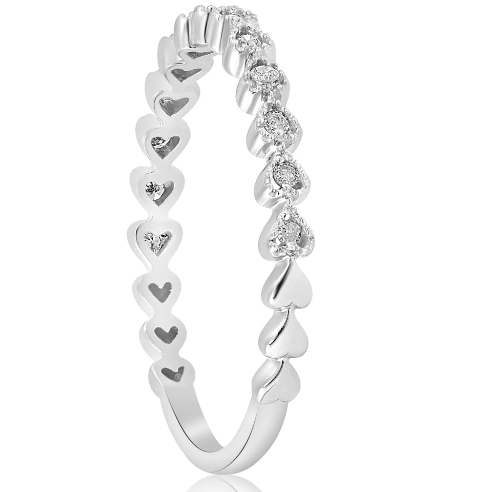 Alianza de boda apilable de diamantes de oro blanco de 14 k para mujer Foto 3 de 4