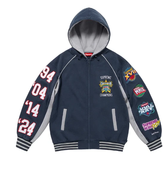 Sweat à capuche zippé bleu marine Supreme Playoffs taille L à la main