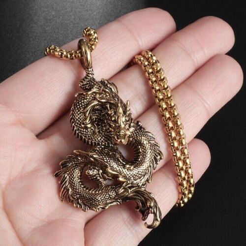 Collana Ciondolo Argento Acciaio Inox Metallo Forma Drago Uomo Donna - Foto 1 di 10