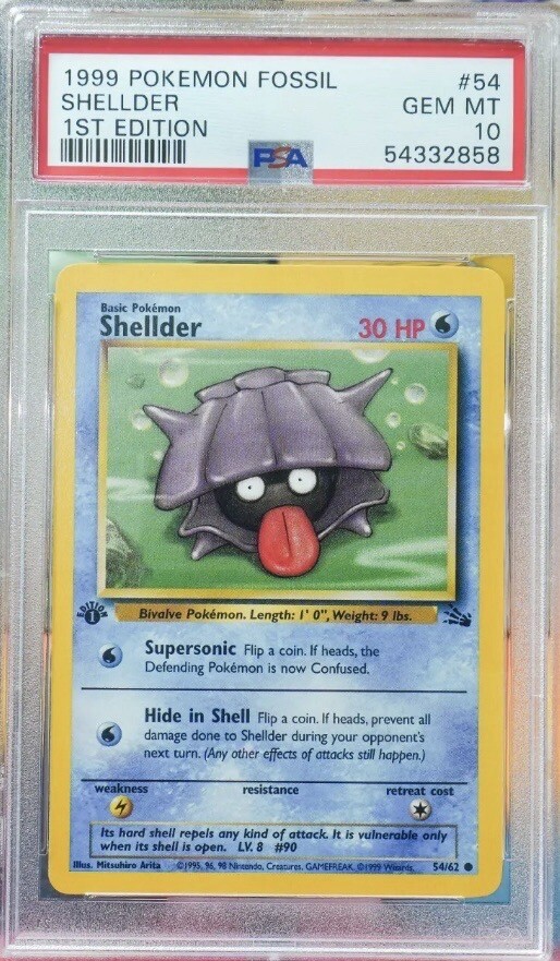 1999 POKEMON FOSSIL SHELLDER 54 1st EDITION PSA 10