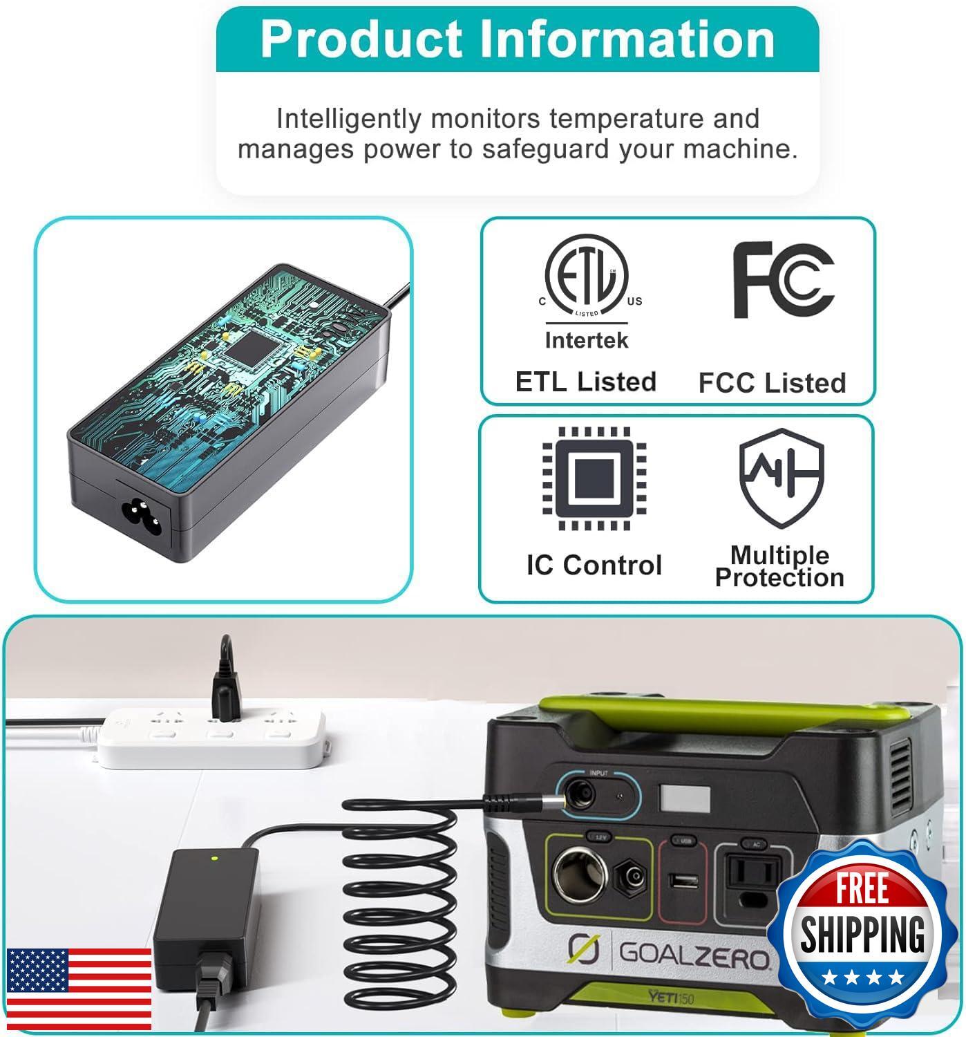 15V 60W Replacement for Goal Zero Yeti Charger AC Adapter for Goal Zero Yeti 
