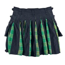 Vintage Kilt Mens XL Grunge Black Green Utility Plaid Scottish Punk Pockets