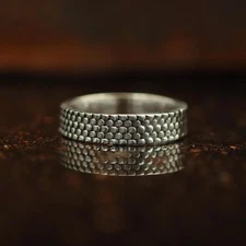Fish Scale Band Ring, Dragon Scale Sterling Silver Ring, Mens Jewelry Gift