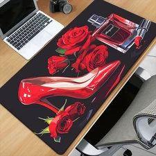 40*90cm1pc XXL Non-Slip Rubber Base Mouse Pad - Red High Heels & Perfume Design