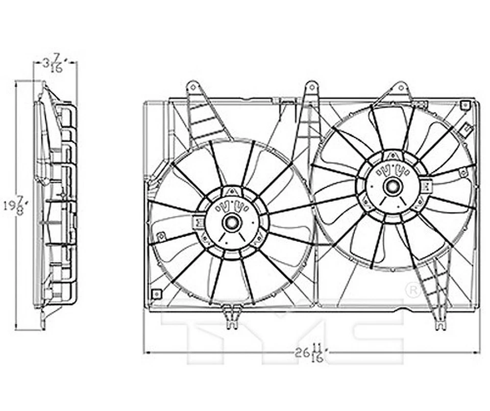 TYC 623390 двойной радиатор и вентилятор конденсатора в сборе для 03–04 Cadillac CTS - Изображение 3 из 4
