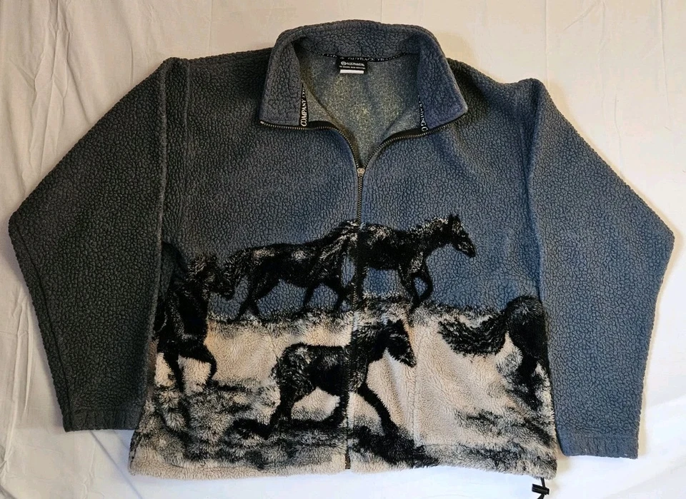 Outback Trading Co 夹克男式 XL 蓝色马西部夏尔巴羊毛 90 年代复古  — 第 2/4 张图片