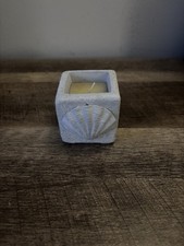Small Concrete Cube Candle Holder with Shell Detail – Rustic Coastal Decor