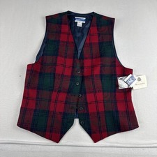 New PENDLETON Womens Virgin Wool RED GREEN Plaid VEST size 14 Xmas Made in USA