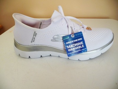 New in box Sketchers hands-off slip-ins womens sz 10 white w/silver ''Night Chic''