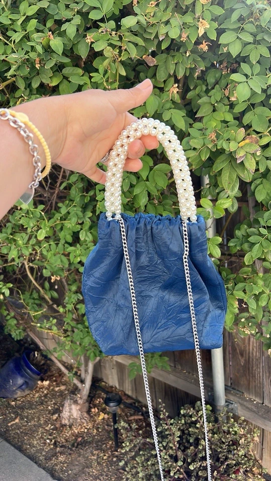 全新 带标签 | Zara 珍珠手柄 磁性闭合 斜挎包 6539/610 | 蓝色 — 第 3/4 张图片