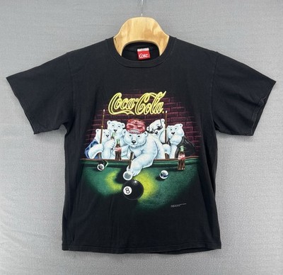 VTG 1997 Coca Cola Polar Bear Pool Billiards Shirt Men s L Black Single Stitch T