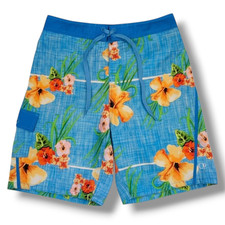 OP Ocean Pacific Men  s Blue Tropical Floral Swim Trunks - Medium