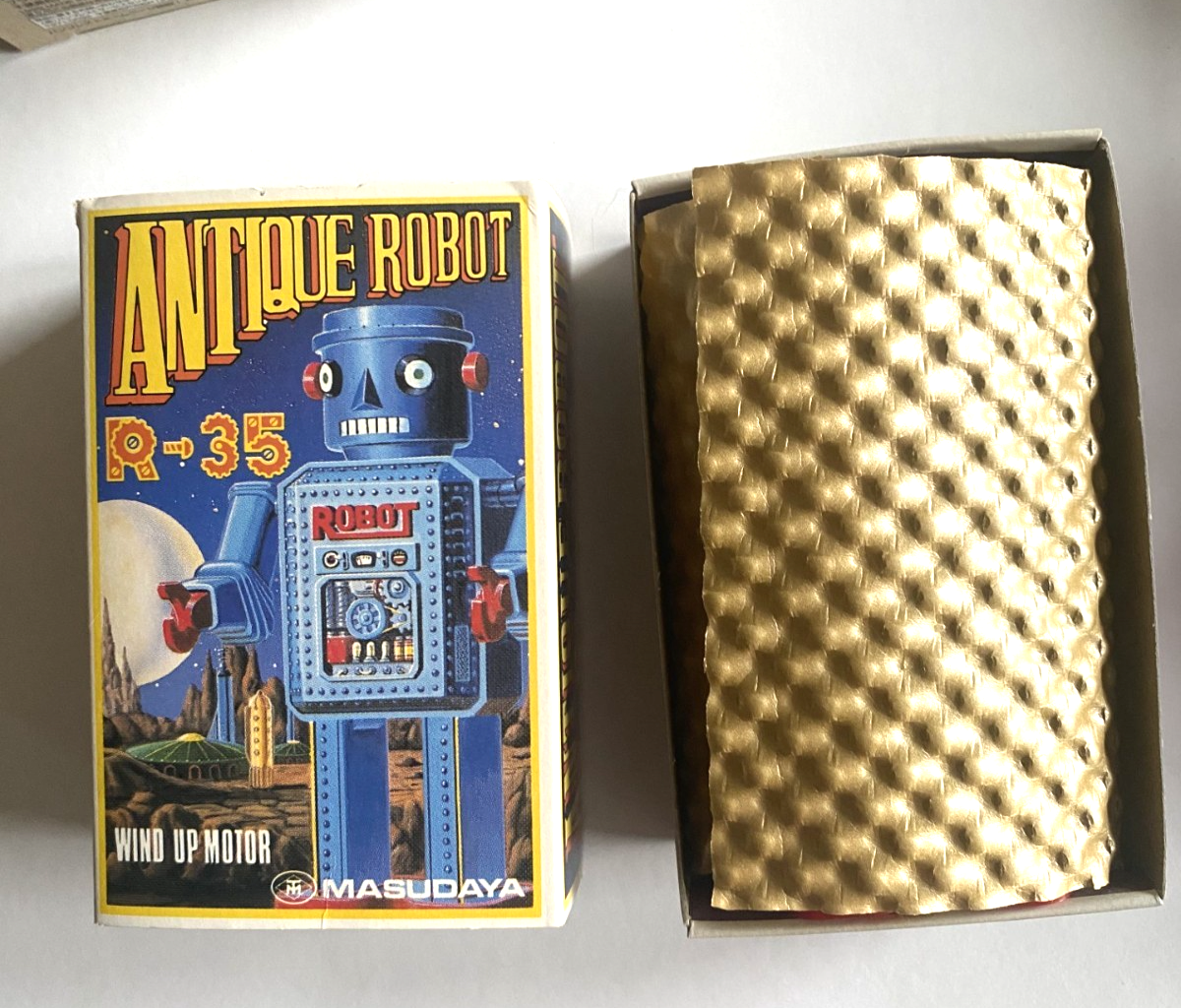 Robot Antique R-35 Wind à Remontoir Masudaya (Japon) Jouet Vintage Tôle