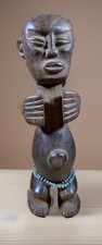Authentic African Wooden Statue Hand Carved Tribal Figure / Bronze