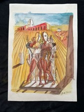 Giorgio de Chirico disegno e quadro su carta antica firmato timbrato vintage