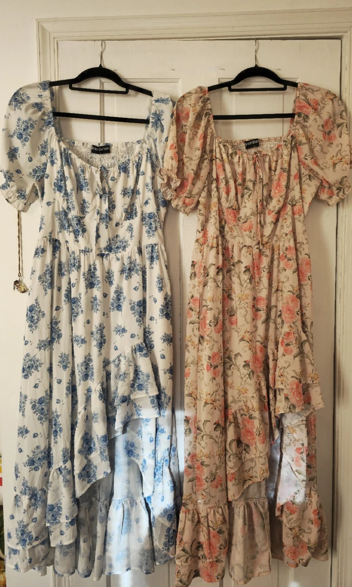 SCARLET DARKNESS Dames Zomer Lange Jurken met Bloemenprint Victoriaanse Strandjurk met Spaghettibandjes en Zakken Oranje Boho Bloemen L