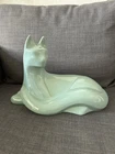 Vintage Haeger Pottery Art Deco Sea Foam Green Cat Sculpture.  Made in USA.