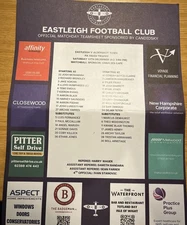 Eastleigh V Aldershot Town 2025/6 FA Trophy Team Sheet