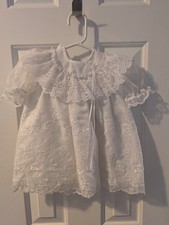 Girls Vintage White Lacy Frilly Dress Sz. 18-24 Months VGVC Made In The USA
