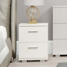 Image of Lido 2 Drawer Bedside Cabinet, Gloss White Finish, Silver Handles and Feet