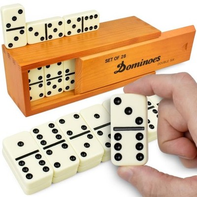 Jumbo Dominoes Set Double 6 28 Tiles Large Ivory Wood Case Family Game