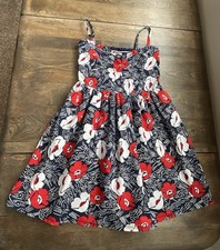 Janie and Jack Dress Navy Blue Red Wht Floral Sundress Lined 100 Cotton Size 8