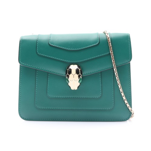 BVLGARI Serpenti Forever Shoulder Bag Calfskin Green
