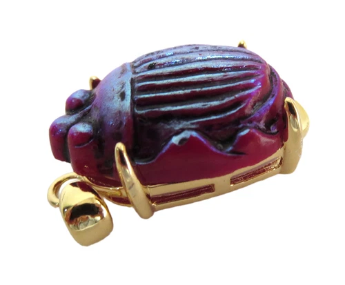 TIFFANY GLASS Favrile SCARAB Art Nouveau Pendant Sterling Gilt MOUNTED LCT Tiff