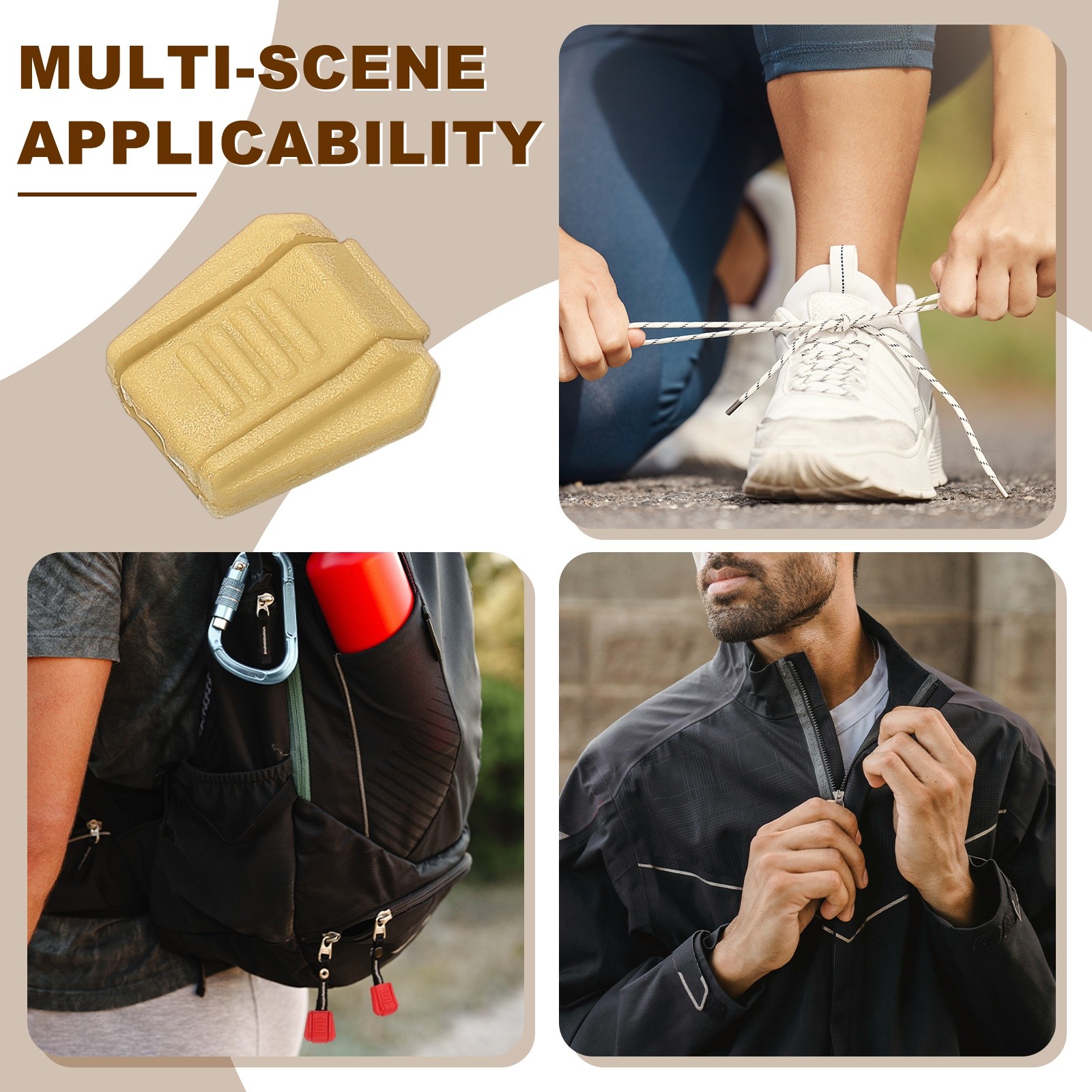 0.7" Zipper Pull Cord Lock, Plastic Shoe Lace End Clips, 50 Pack Beige