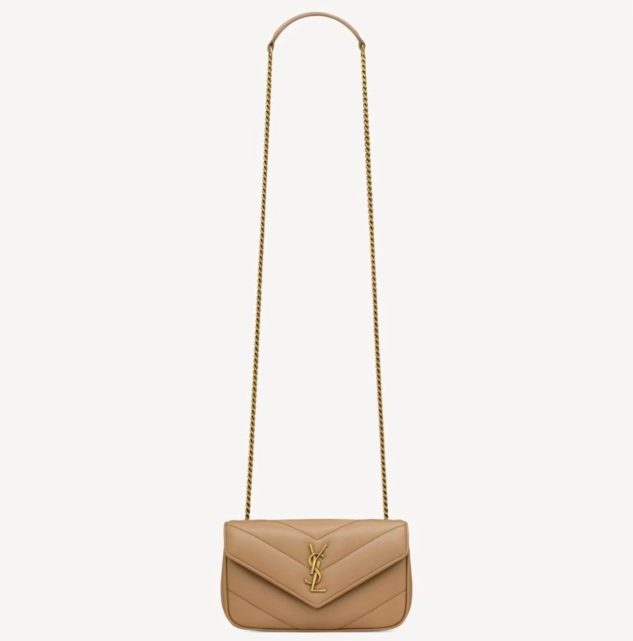 Saint Laurent Loulou Camel Calfskin Gold Hardware Crossbody Bag