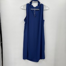 White House Black Market Blue Sleeveless V Neck Zipper Neckline Dress Size 8