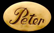 OA24163 **NOS** VINTAGE 1978 CUT-OUT NAME ***PETER*** SOLID BRASS OVAL BUCKLE