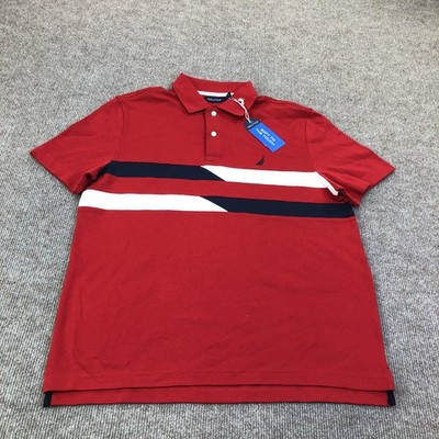 Nautica Polo Shirt Mens Medium Red Stripe Soft Touch Short Sleeve Casual K4526B