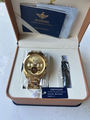 OUPINKE Mens Automatic Watches Diamond Skeleton Self Winding Luxury Wristwatch