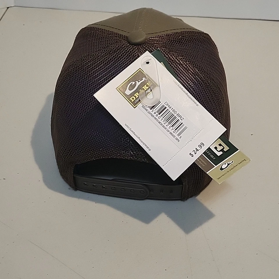 Drake Leather Patch Mesh Back Cap Snapback Hat Brown Waterfowl Hunting Duck - Image 4 of 4