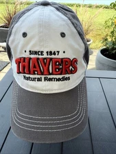THAYERS Natural Remedies in Red on Gray Fabric Cotton Hat Cap Hook Loop NWT
