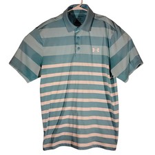 Under Armour playoff polo shirt mens M Medium blue striped golf performance
