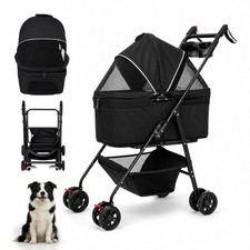 BLACK PET STROLLER FOR MEDIUM SMALL DOG CAT BUGGY PRAM PUSHCHAIR DOGGY PUPPY