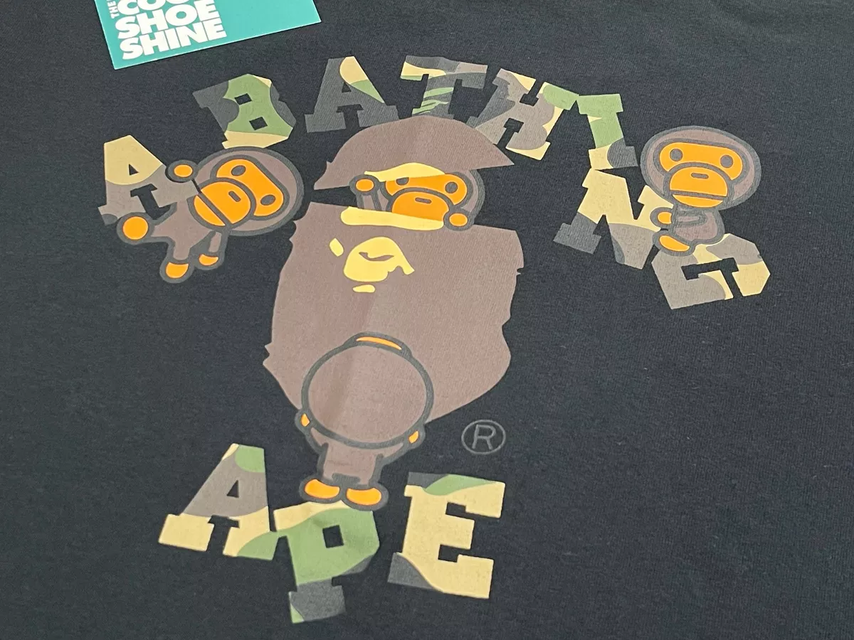 A BATHING APE BAPE HIDDEN BABY MILO APE HEAD CAMO TEE SHIRT BLACK