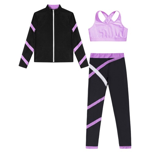 Child Girls Outfit 3Pcs Tracksuits Stripe Set Pants Vest Long Sleeve Leggings - Picture 41 of 47