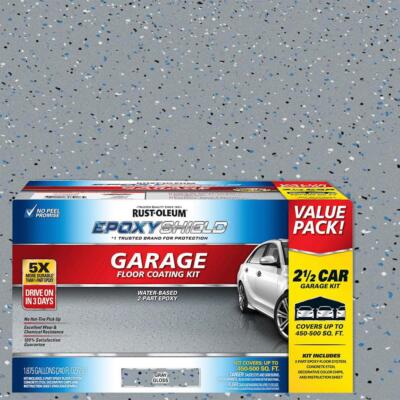 Garage Epoxy Shield Floor Kit 240 oz. Gray High-Gloss 2.5-Car Waterproof Sealant
