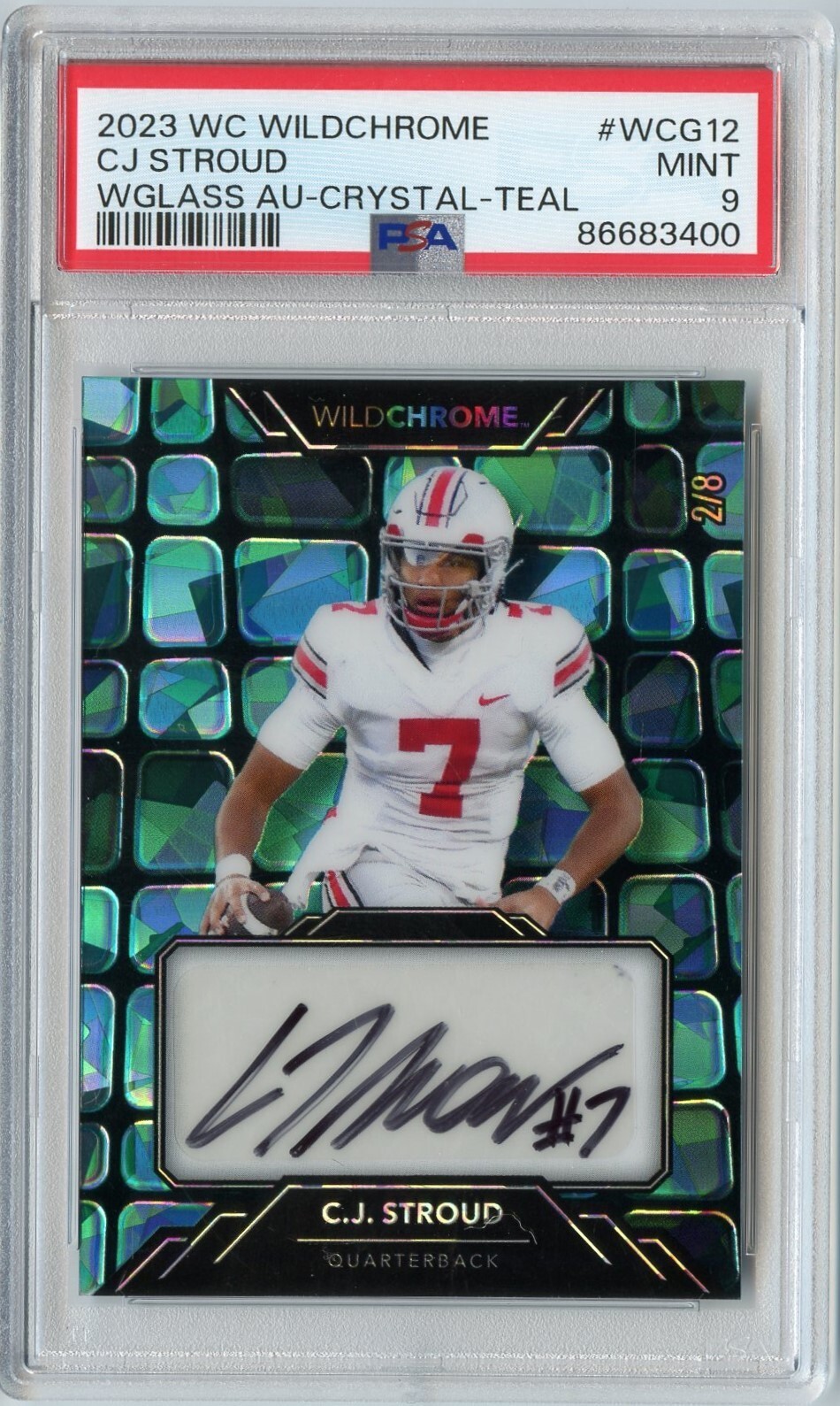CJ Stroud Wild Card Wildchrome Draft Wildglass Autographs #WCG12 Crystal Holographic-Teal