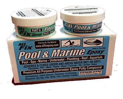 All Fix H2O POOL MARINE REPAIR UNDERWATER EPOXY SKIMMER FILTER LEAKS CRACKS 8 OZ