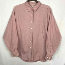 LL Bean Women's Pink White Striped Long Sleeve Button Down Shirt SZ Medium