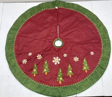 48in Christmas Tree Skirt Trees And Snowflake Scene On Front And Green Back