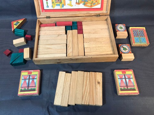 Ancienne boîte de construction jeu en bois jouet vintage années 1950 - Picture 5 of 5