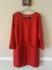 J.Crew Womens Size 12 Jules 3/4 Sleeves Shift Dress Red Wool Blend Pockets