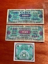 1944  France 2-50-100 Francs - Allied Military Currency (WWII Era Currency)