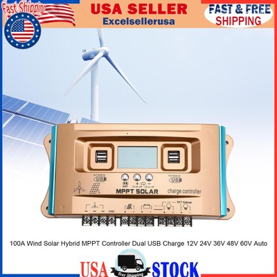 12V-60V 30A-100A MPPT Dual USB Charge Wind-Solar Hybrid System Controller AUTO E
