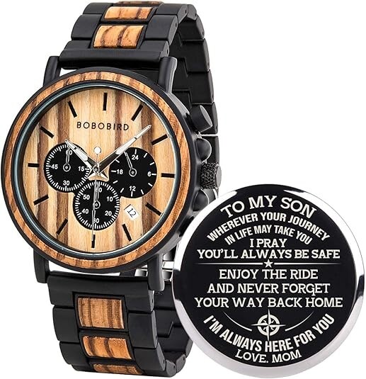 BOBO BIRD Mens Personalized Engraved Wooden Watches, Stylish Wood & Stainless St